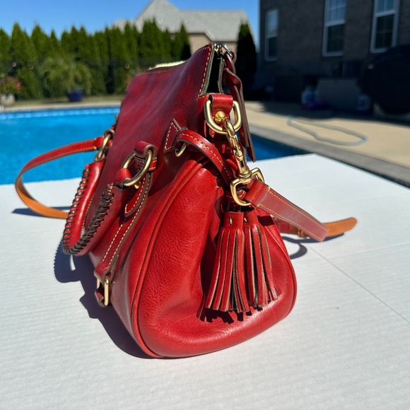 Dooney & Bourke Florentine Red Leather Large Satchel Crossbody Bag - Picture 7 of 17